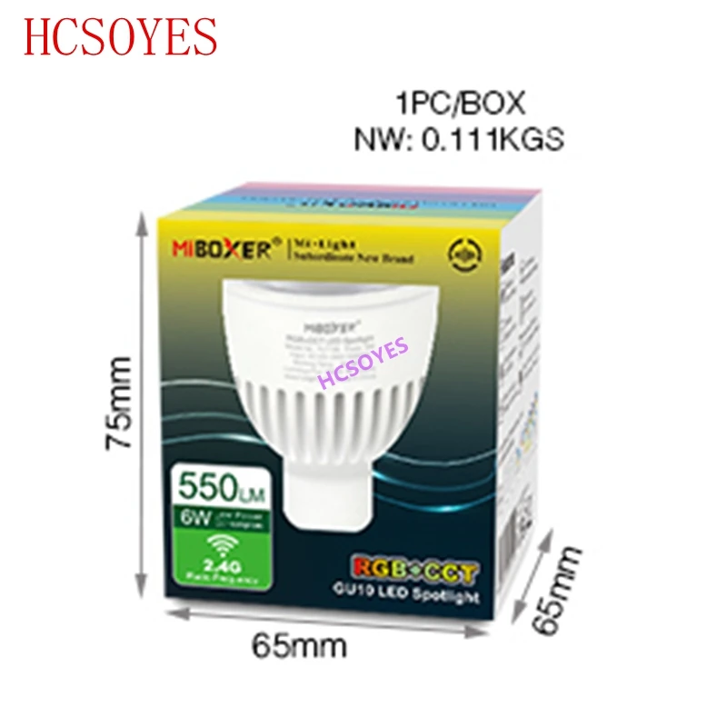 Светодиодная лампа MIBOXER FUT106 6 Вт GU10 RGB + CCT приглушаемая умная для прожектора 240-2 4 В