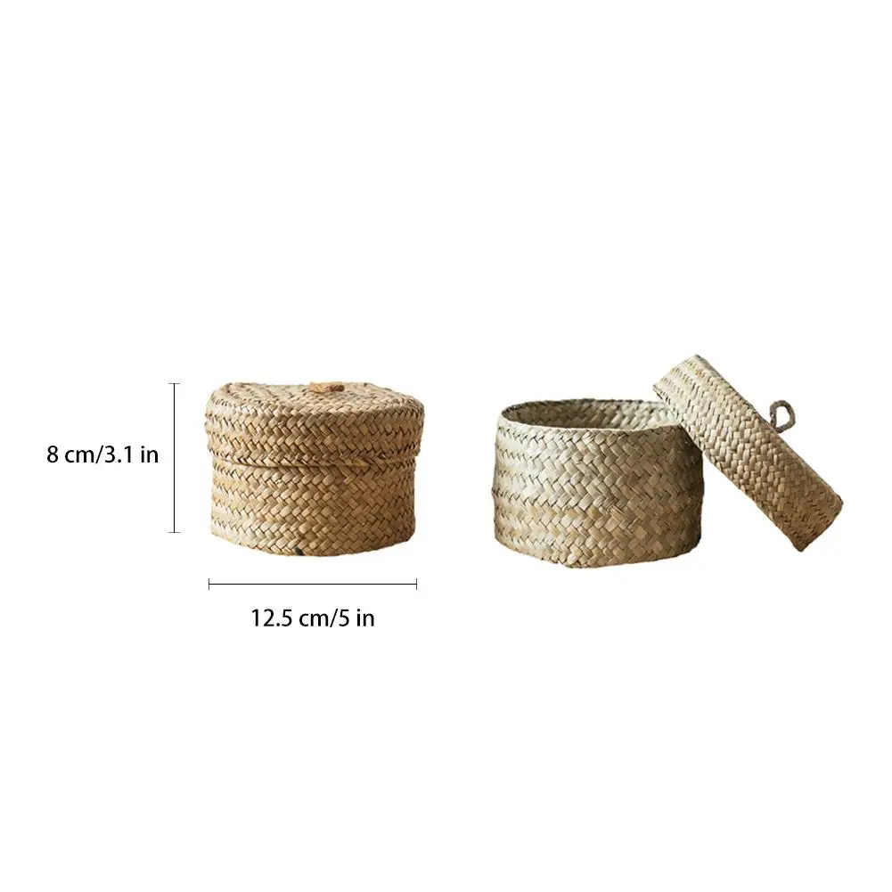 

Seaweed Snack Storage Box Handmade Finishing Box With Lid - Woven Storage Basket Wardrobe Desktop Storage Basket Round Gift Box