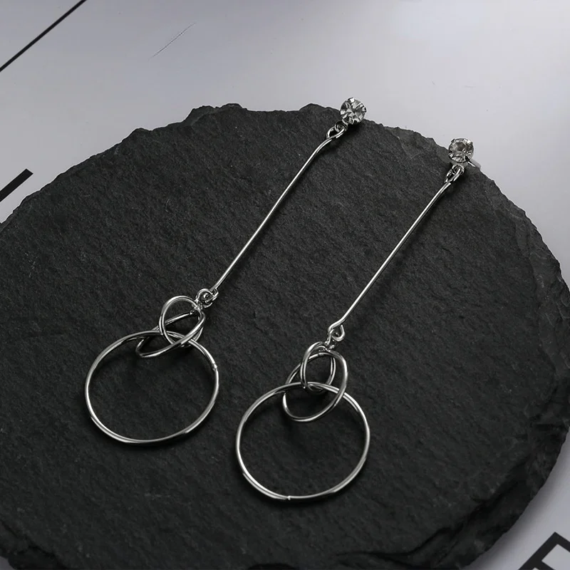 

Fashion Jewelry Round Circle Dangle Earrings Simply Design Metal Silvery Plating Long Drop Earrings For Women Party Gifts