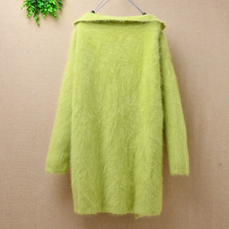 Женский Теплый удлиненный кардиган с воротником из меха норки и кашемира зимний