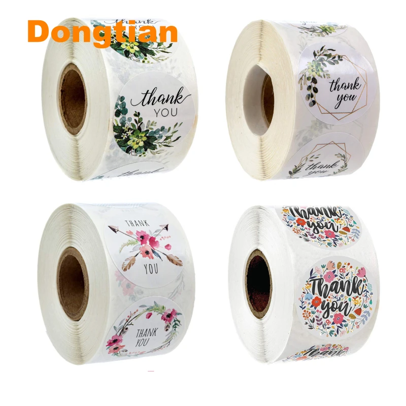 

500pcs/roll Beautiful Floral Sticker Thank You Stickers For Gift Envelope Card Product Seal Stickers 2.5cm