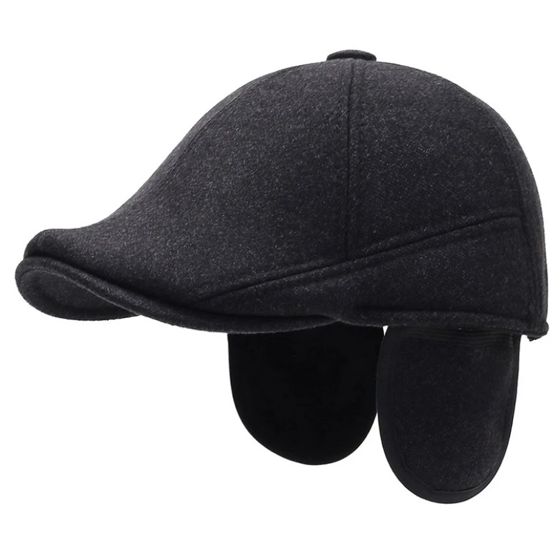 HT3922 Berets for Men Thick Warm Wool Beret Hat Male Vintage Octagonal Newsboy Cap Elder Man Dad Hats with Ear Flaps Mens Berets