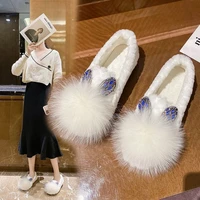 shoes loafers fur female footwear autumn shallow mouth casual sneaker round toe 2021 fashion womens low heels moccasin