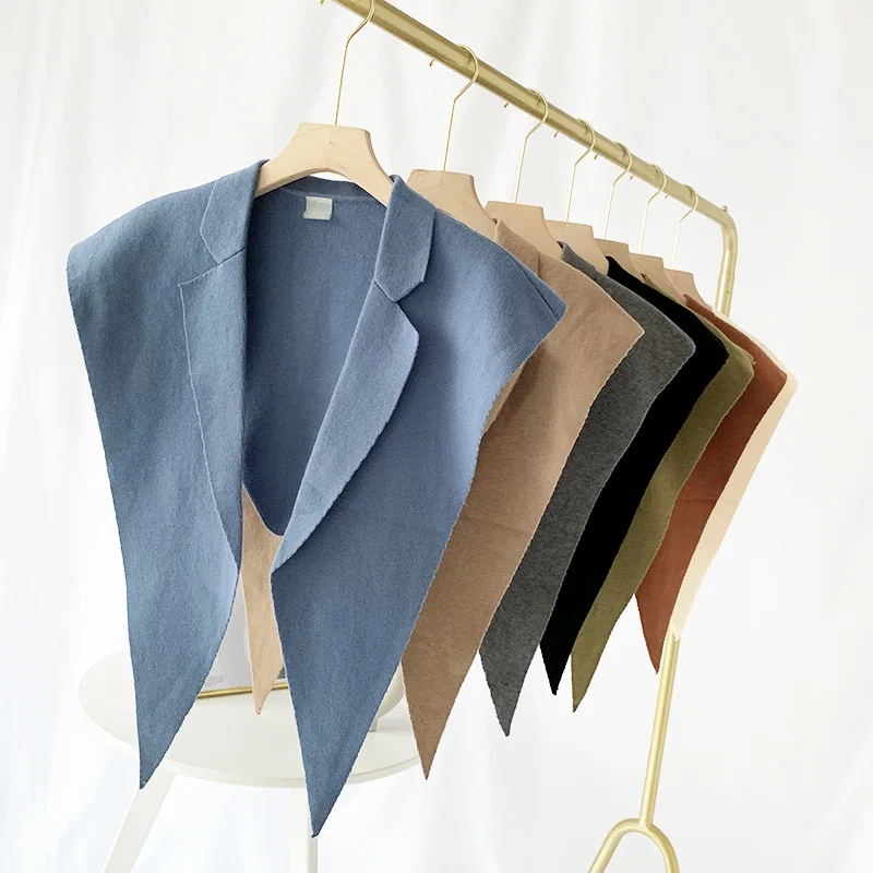 

Solid Color Knitted Short Suit Fake Collar Women Detachable False Collar Office Lady Lapel Half Shirt Small Waistcoat
