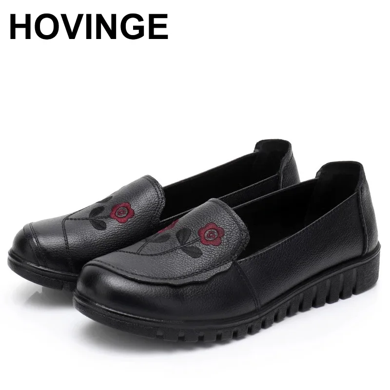 

HOVINGE Spring Flats Women Shoes Loafers Genuine Leather Women Flats Slip On Women's Loafers Female Moccasins Shoes Plus Size