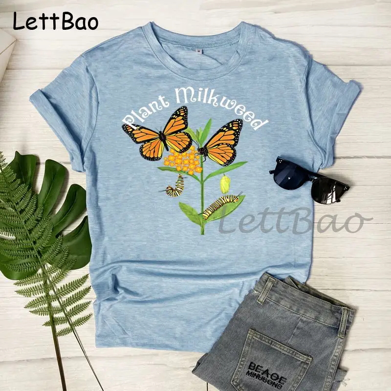 

Футболки Camisetas, Топы И Футболки Для Женщин завод молочая Monarch с принтом «бабочка», футболка Повседневная Женская футболка новые летние женск...