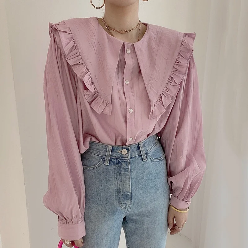 

Korean Women's Shirt Chic Autumn Large Lapel Edge Stitching Design Single Breasted Loose Casual Long Sleeved