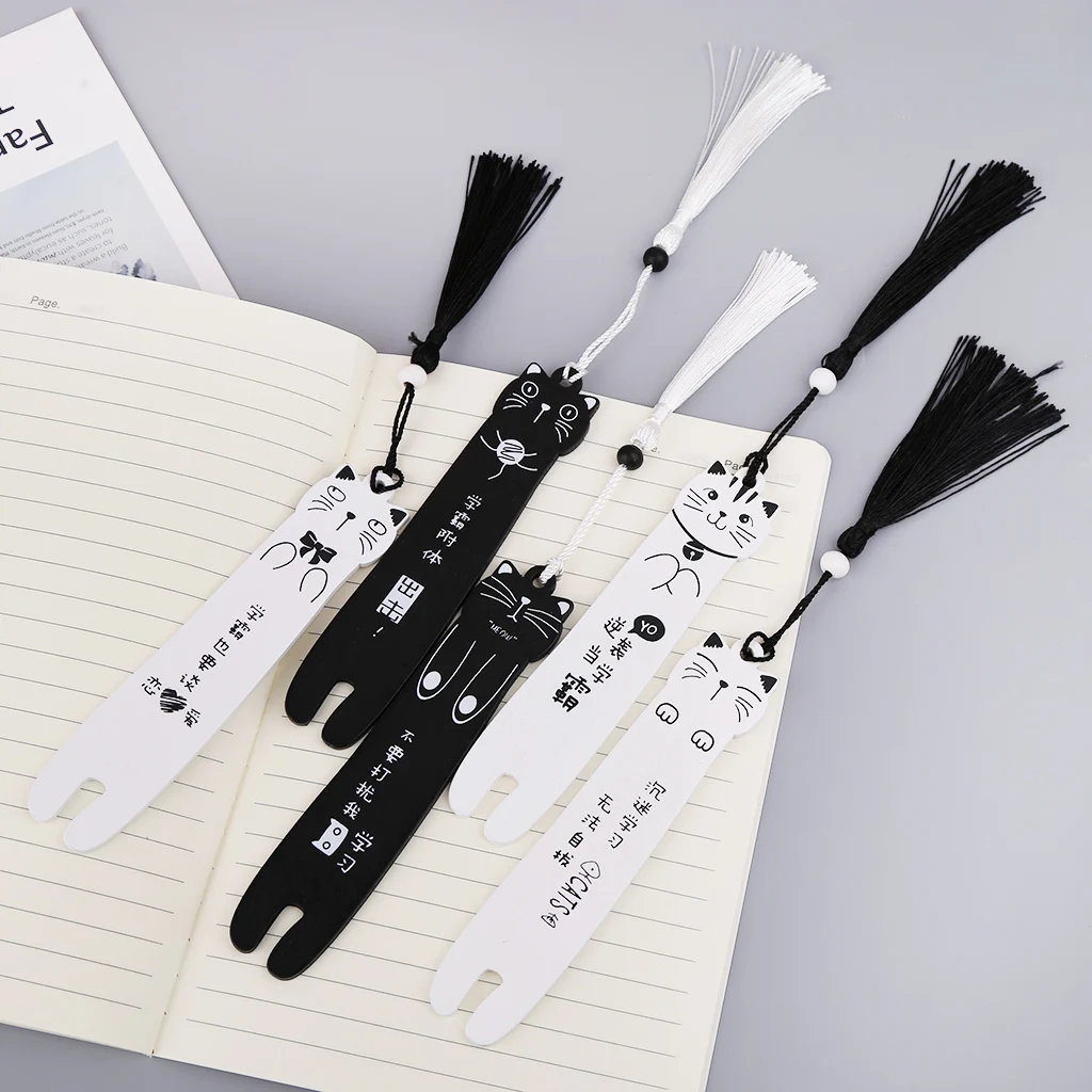 Милая мультяшная кошка деревянная Закладка книжная страница с кисточкой