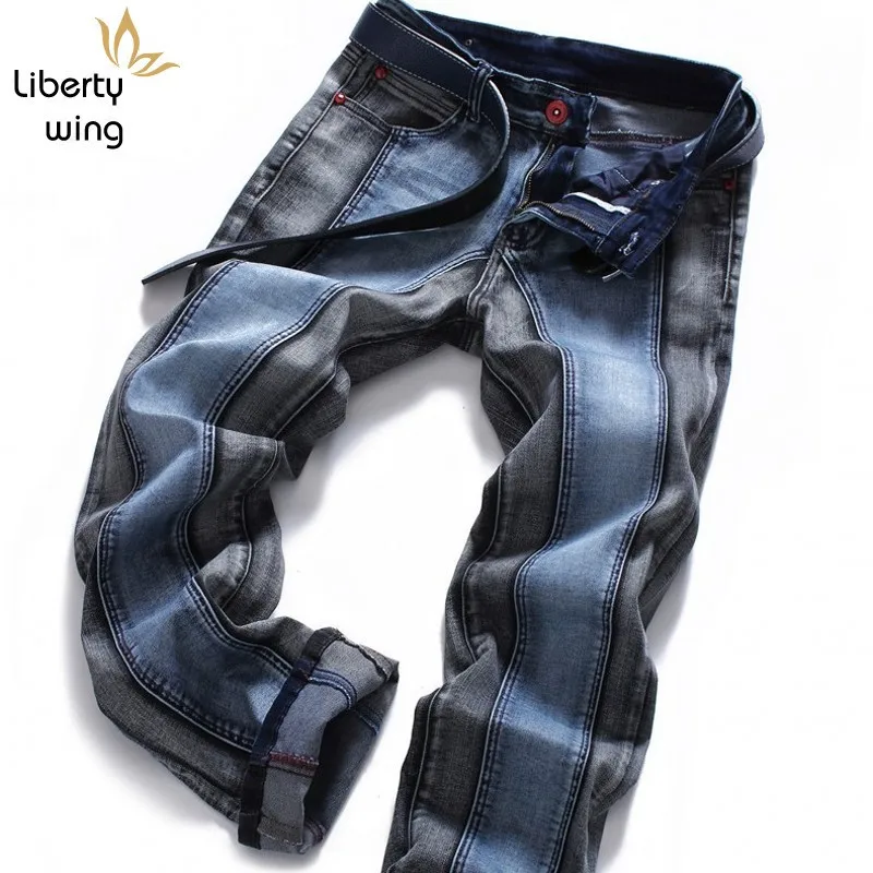 High Street мужские лоскутные джинсы повседневные Стрейчевые прямые брюки плюс