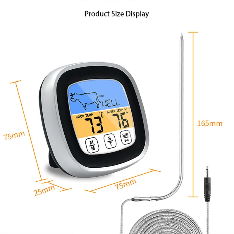 

Digital Meat Kitchen Thermometer Stainless Waterproof Meat Temperature Probe Oven Cooking BBQ Temperature Meter With Timer