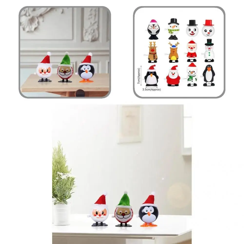 

ABS 12Pcs/Set Great Mini Colorful Clockwork Toy Decor Fine Workmanship Santa Toy Decor Decorative for Christmas Party