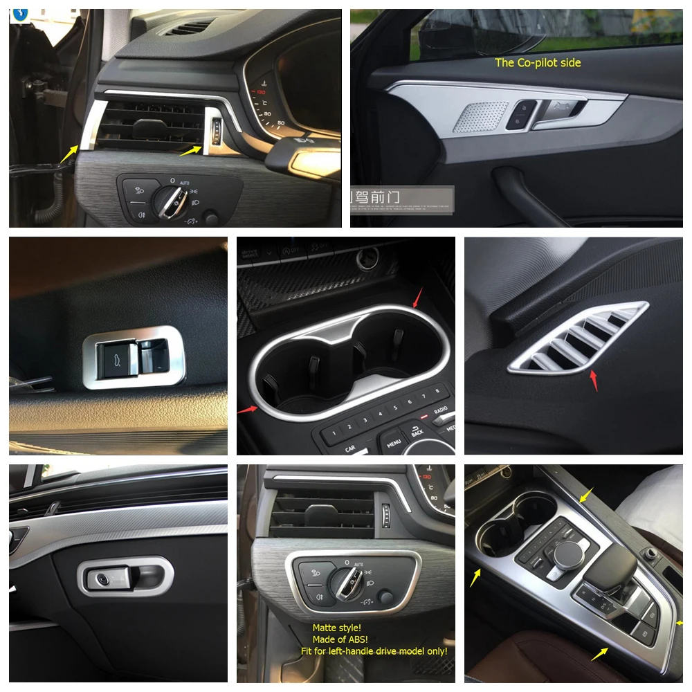 

Matte Accessories Interior Refit Kit Fit For Audi A4 B9 2017 - 2020 Air AC / Door Handle Bowl / Head Lamps / Gear Box Cover Trim