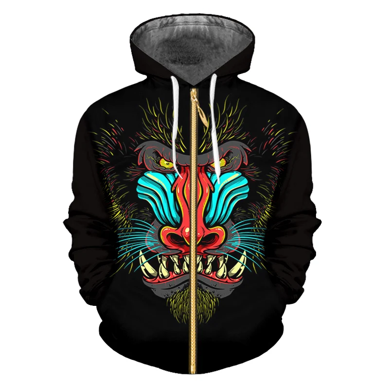

IFPD EU Size Autumn New Animal Gorilla/monkey Zipper Hoodies Men And Women 3D Print Orangutan Hip-hop Fashion Fun Hooded Jacket
