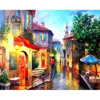 landscape cartoon city pre printed 11ct cross stitch embroidery patterns dmc threads handmade hobby craft sewing home floss