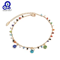 lucky eye adjustable colorful bead anklet foot chain turkish evil eye charm ankle bracelet for women girls beach jewelry be392