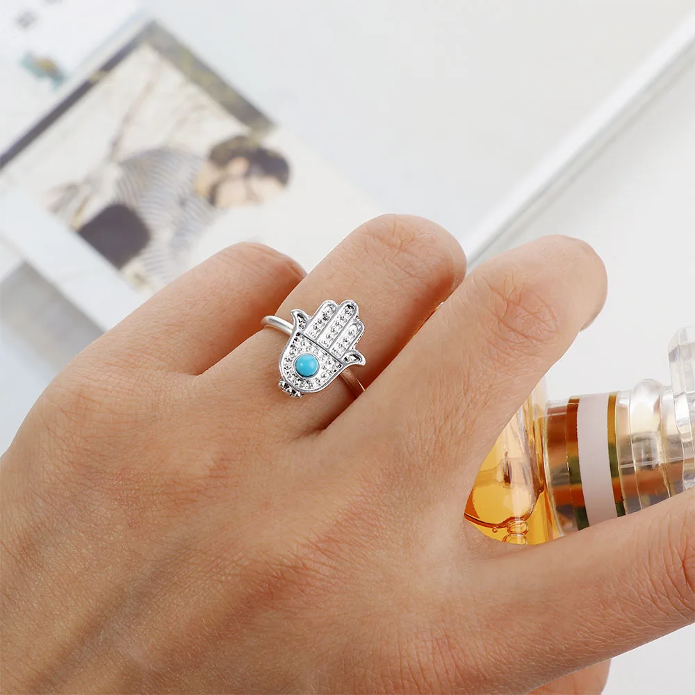 Преувеличенное Ретро женское защитное кольцо рука Фатимы Хамса от дурного глаза