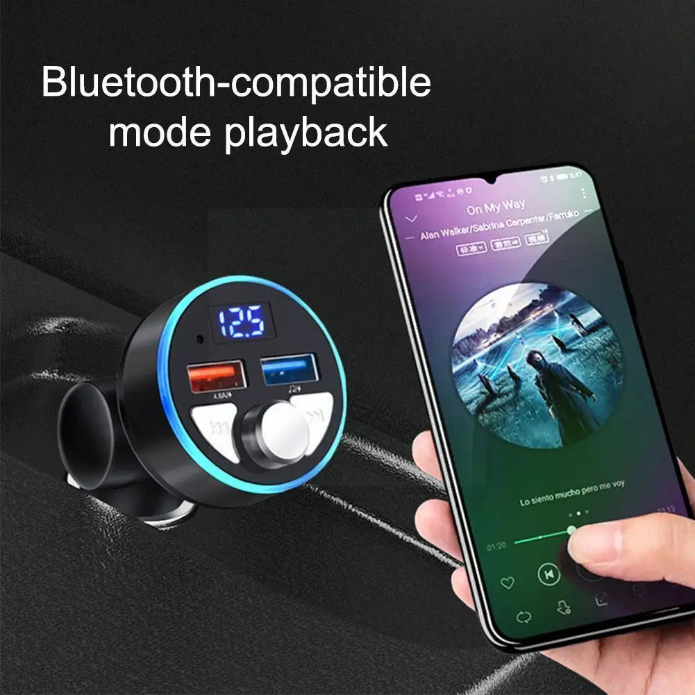 

Car Fm Transmitter Bluetooth 5.0 4.8a Quick Charge Car Led Receiver Charger Dual Handsfree Player Audio Usb Voltmeter Auto B3p8