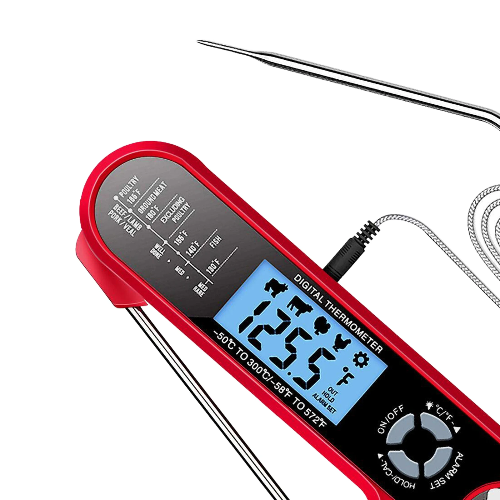 

Digital Food Thermometer Instant Read Meat Thermometer for Cooking BBQ Grilling Smoking, Baking, Turkey, Milk with Dual Probe