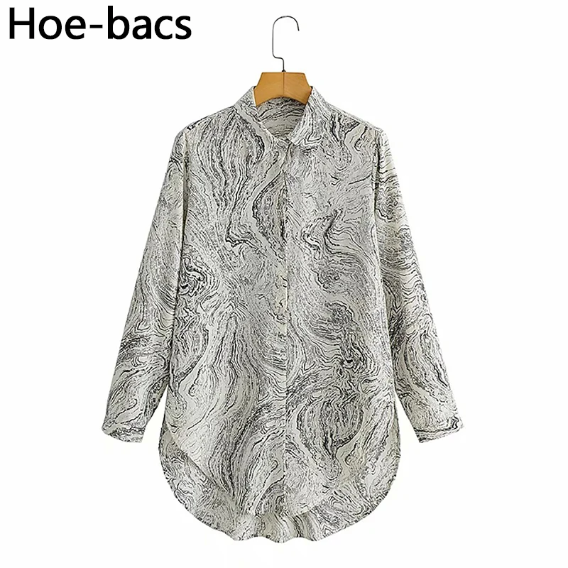 

Women Elegant Print Oversized Shirt Long Sleeve Button-up Long Collared Shirts Female Fashion Blouses Blusas Chic De Mujer Top