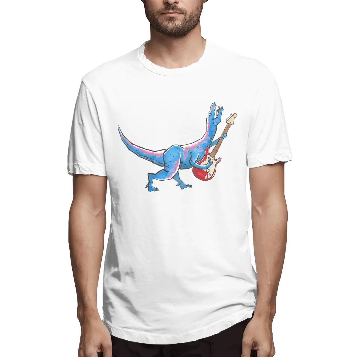 

Dinosaur Guitar Classic T Shirt Nature Guitar Men Fashion Tees Short Sleeve Round Neck T-Shirt Pure Cotton Unique Clothes
