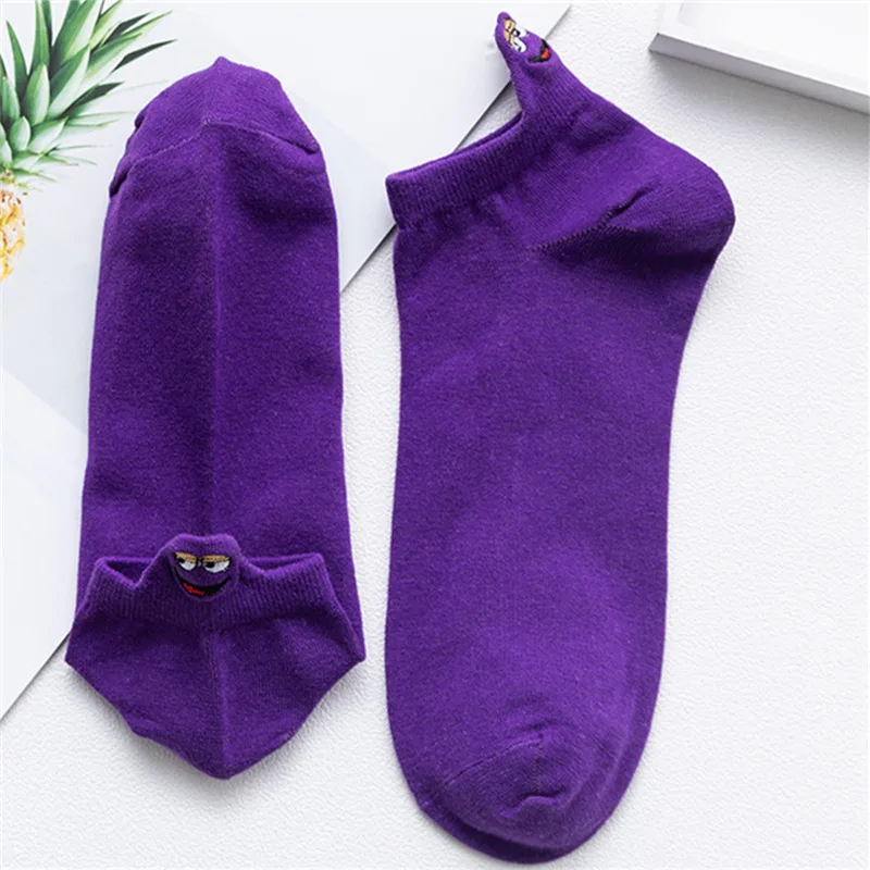 Solid Purple Kawaii/женские носки ярких цветов с вышивкой; модные забавные Женские носочки для девочек; хлопковые летние рождественские носки - Цвет: Solid Purple