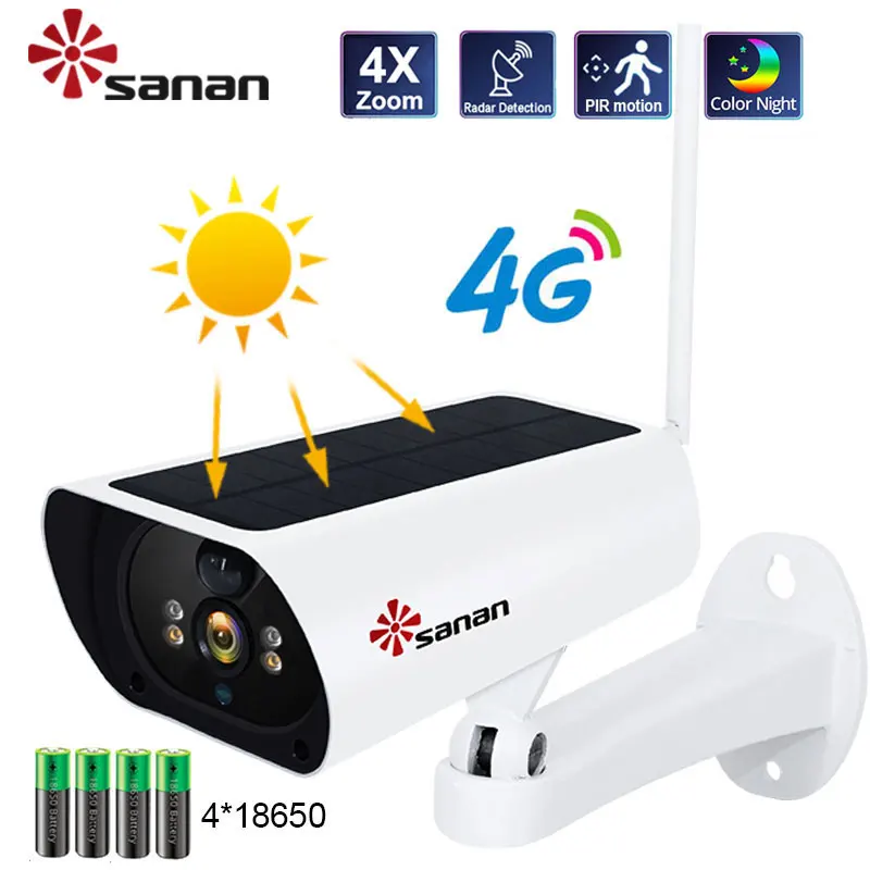 SANAN H.265 наружная ip камера на солнечной батарейке 4G sim карта WIFI Беспроводная PIR /