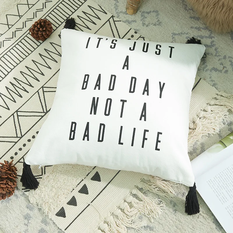 

2021 Cotton Canvas Printed Tassel Bohemian Style Pillowcase Waist Pillowcase Cushions Home Decor