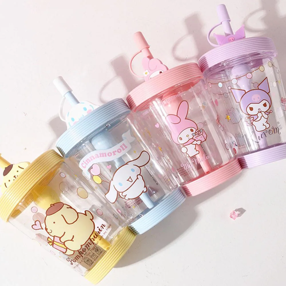 

Kawaii 535Ml Cartoon Water Cup Kuromi My Melody Cinnamoroll Pom Pom Purin Sanrio Water Cup Cute Straw Cup Toys for Girls