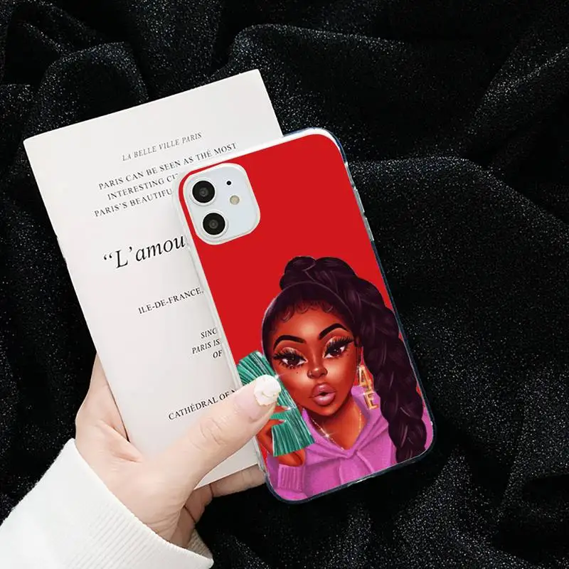 

Kash Afro Black Girl Fundas Phone Case Transparent soft For iphone 5 5s 5c se 6 6s 7 8 11 12 plus mini x xs xr pro max