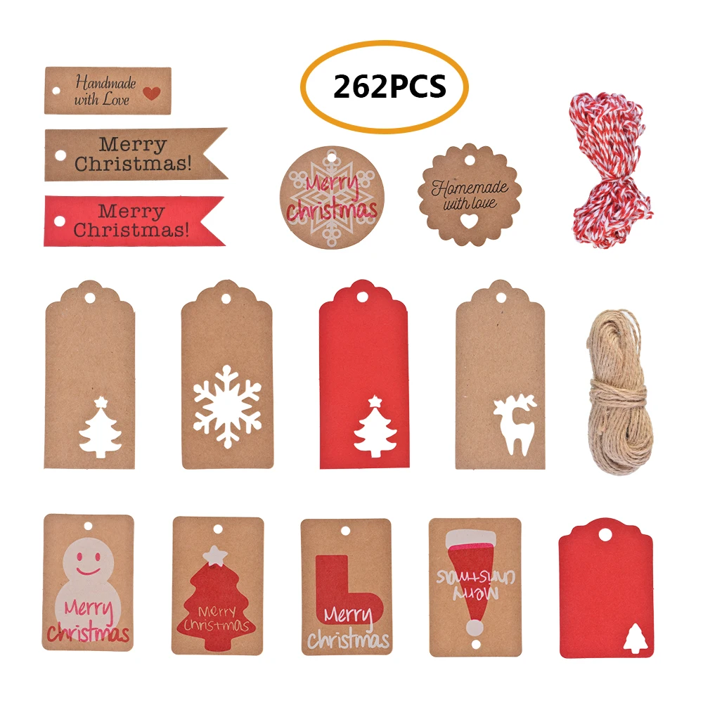 260pcs Merry Christmas Kraft Gift Tags Xmas Paper Hang Tag Card X-mas Packing Label Cards Party Decoration Stocking Rectangle | Дом и сад