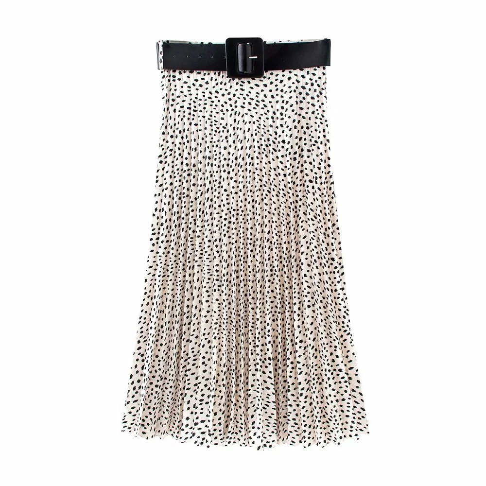

Stylish Sweet Leopard Printed Long Pleated Skirt with Belt 2020 Women Fashion High Waist Zipper Fly Skirt Girls Chic Faldas
