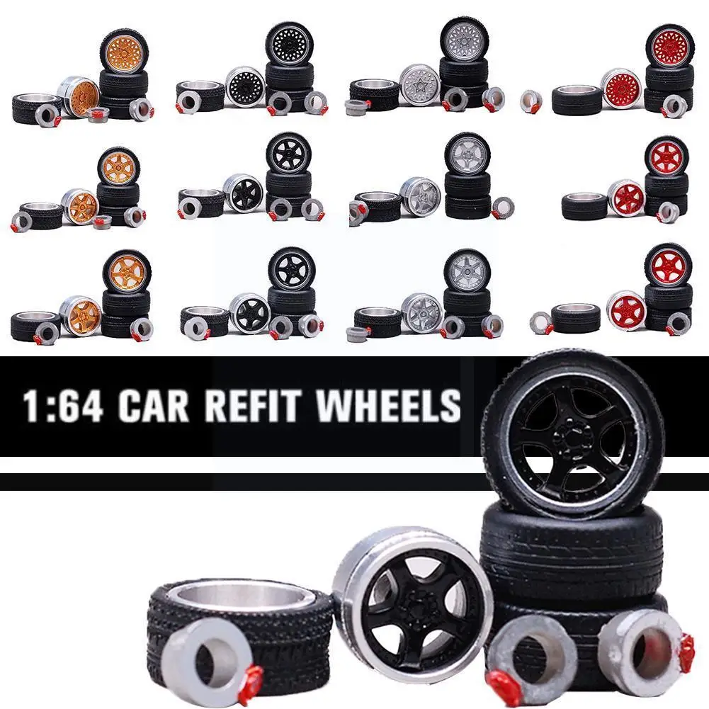 

1:64 36 Styles Model Modified Tire+2axles+4end Caps Tire Alloy Change General Rubber Wheel Vehicles Model Car Wheel Of Diec Z8c9