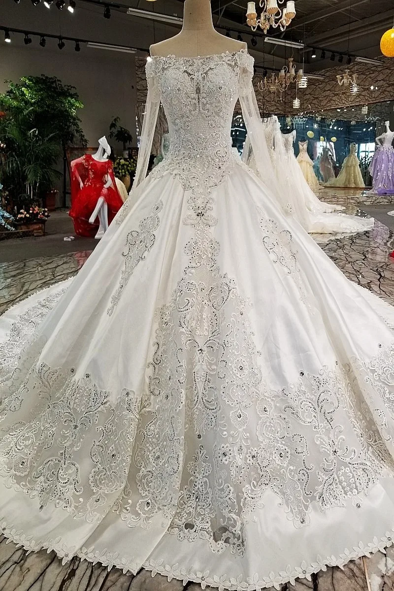 Backlake свадебное платье прозрачные сзади цветок Лодка шеи полный кружево бальное платье собора Поезд Роскошные Vestido De Noiva реальные фотографии