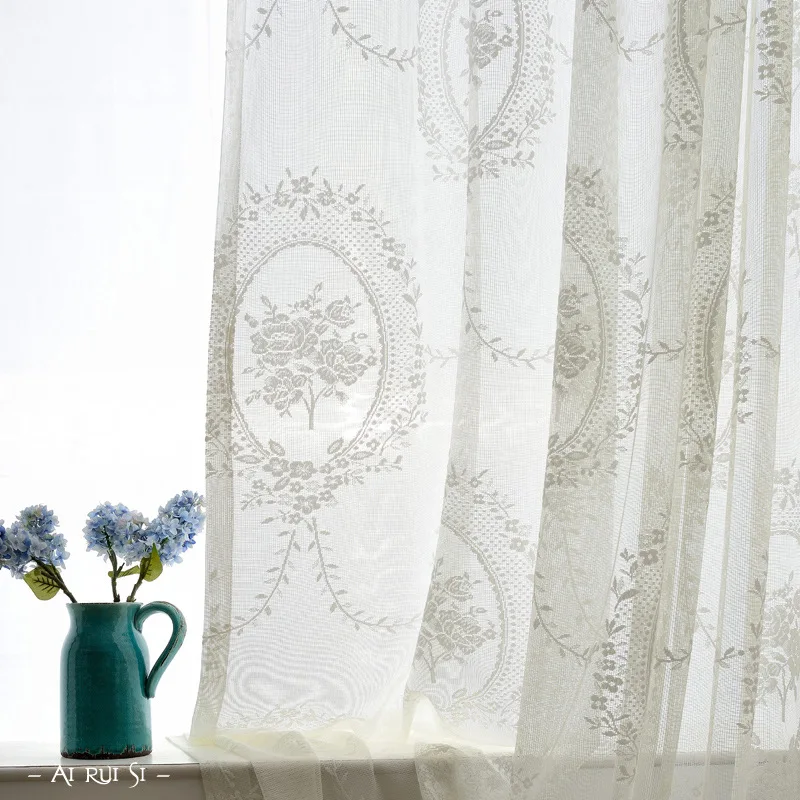 

European Warp-knitted Curtains Encrypted Embroidered Window Screen White Curtains Bedroom Living Room Curtains Can Be Customized