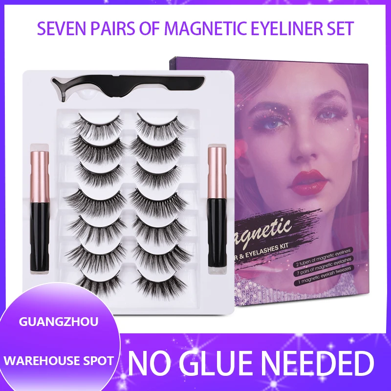 

7 PAIRS Cruelty Free Magnetic Eyelashes Wholesale Handmade Natural Long Mink Lashes Pestañas Postizas with Two Eyeliner
