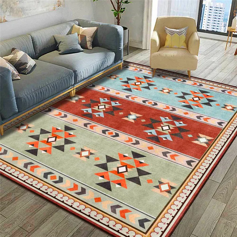 

Fashion Geometric Ethnic-Style Rug Blue Red Green Carpet Living Room Bedroom Bed Blanket Kitchen Bathroom Floor Mat