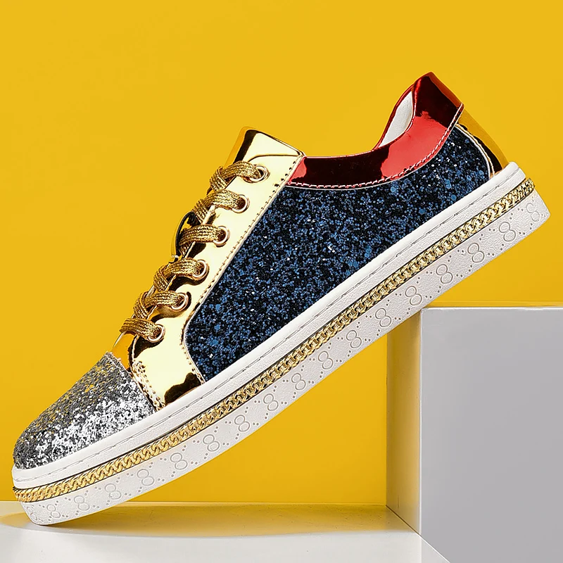 

High-quality brand sequins famous men's leather casual shoes fashion sneakers hand-laced men's loafers business shoes