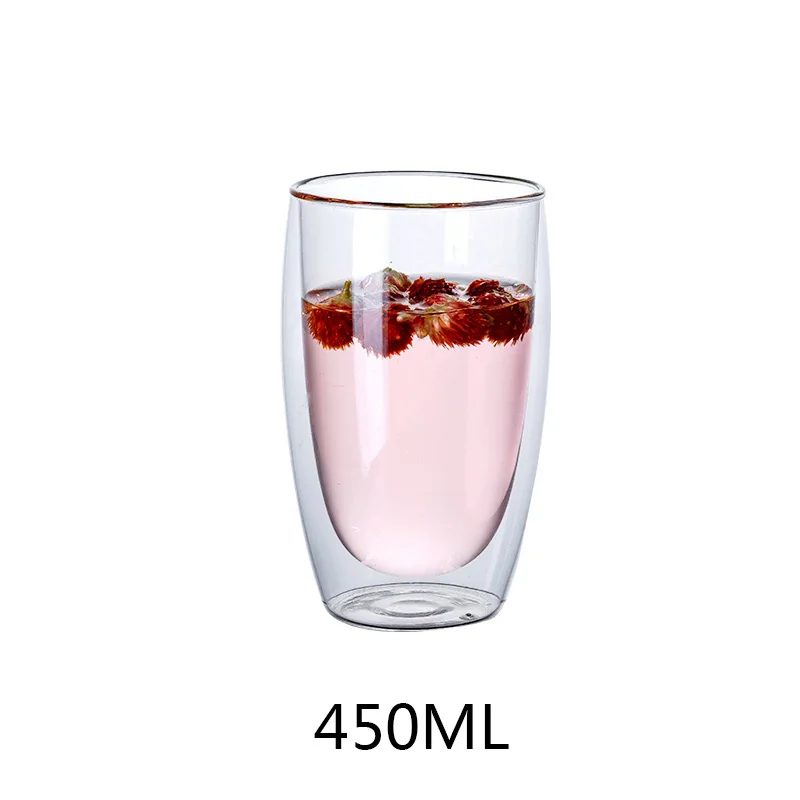 Glass cup -450ML Двойная глазурованная кофейная чашка красное вино пиво чай молоко виски кружка креативная ручная работа прозрачная термостойкая Питьевая утварь - Цвет: Glass cup -450ML