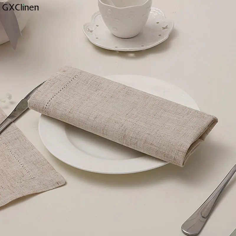 12 шт. белые салфетки из натурального льна с окантовкой Коктейльные для вечерние