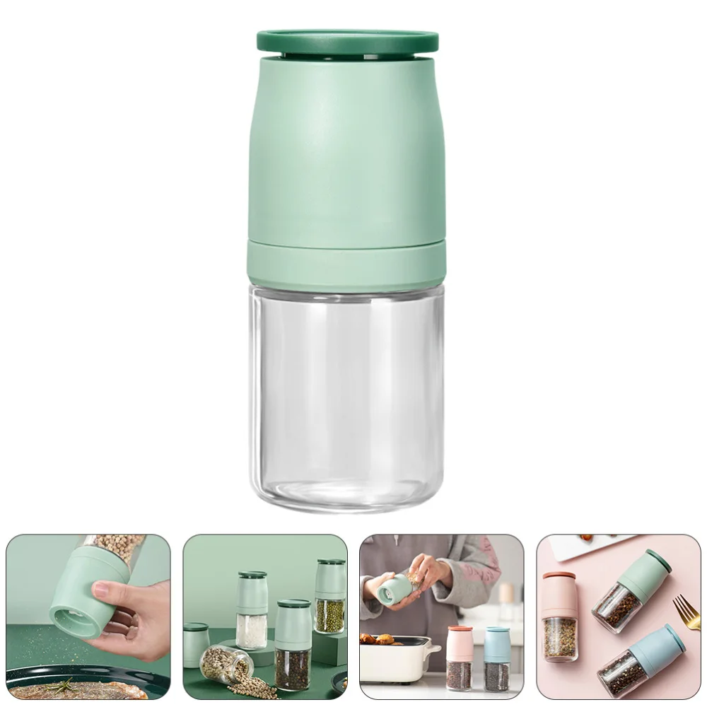 

1Pc Spice Grinder Kitchen Glass Spice Bottle Pepper Grinder (Light Green)