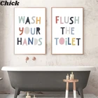 Красочные Ванная комната стены искусства плакат для детской забавные домашние правила знак холст картины Мойте руки футболка с надписью Nordic домашний декор