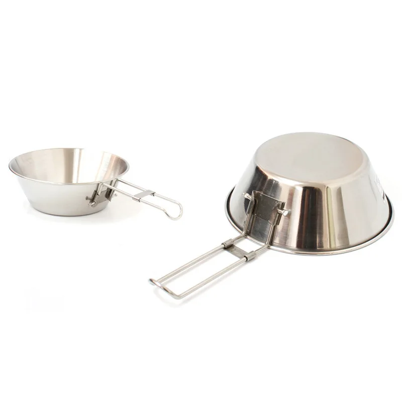 

300ml Outdoor Camping Tableware Stainless Steel Rice Bowl with Folding Handle Portable Space-saving Utensils for Camping