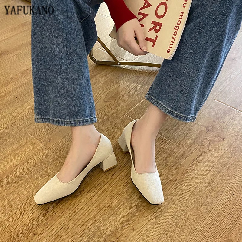 Туфли-лодочки женские с квадратным носком простые удобные Ретро стиль высокий