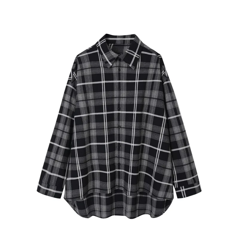 

Plaid Shirt Women Long Sleeve Button Up Shirt Ladies Tops Turn Down Collared Shirt Korean Leisure Vintage Blouse Women