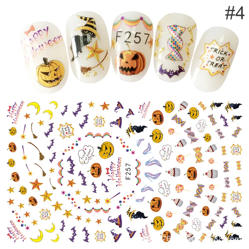 Тыква Призрак Дизайн 3D стикер для ногтей Хэллоуин океан пляж дизайн перевод