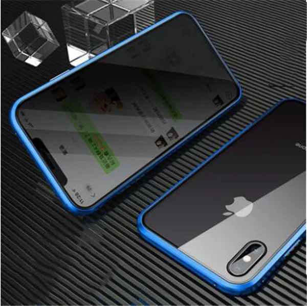 Blue 360 магнитный адсорбционный чехол для iPhone XS MAX XR X 7 8 6 6s Plus Передняя Задняя крышка из закаленного стекла полный защитный чехол на для айфон XS MAX X 8 Plus 7 6 6s плюс XR - Цвет: Blue