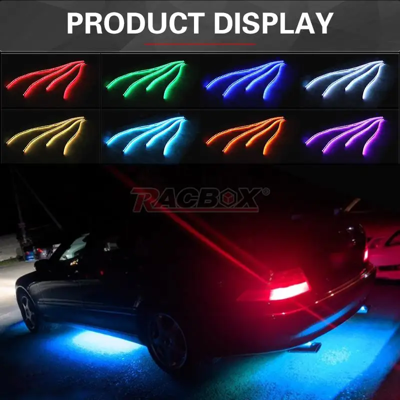 4x Car Underglow Flexible Strip LED Remote /APP Control RGB LED Strip Under Automobile Chassis Tube Underbody System Neon Light