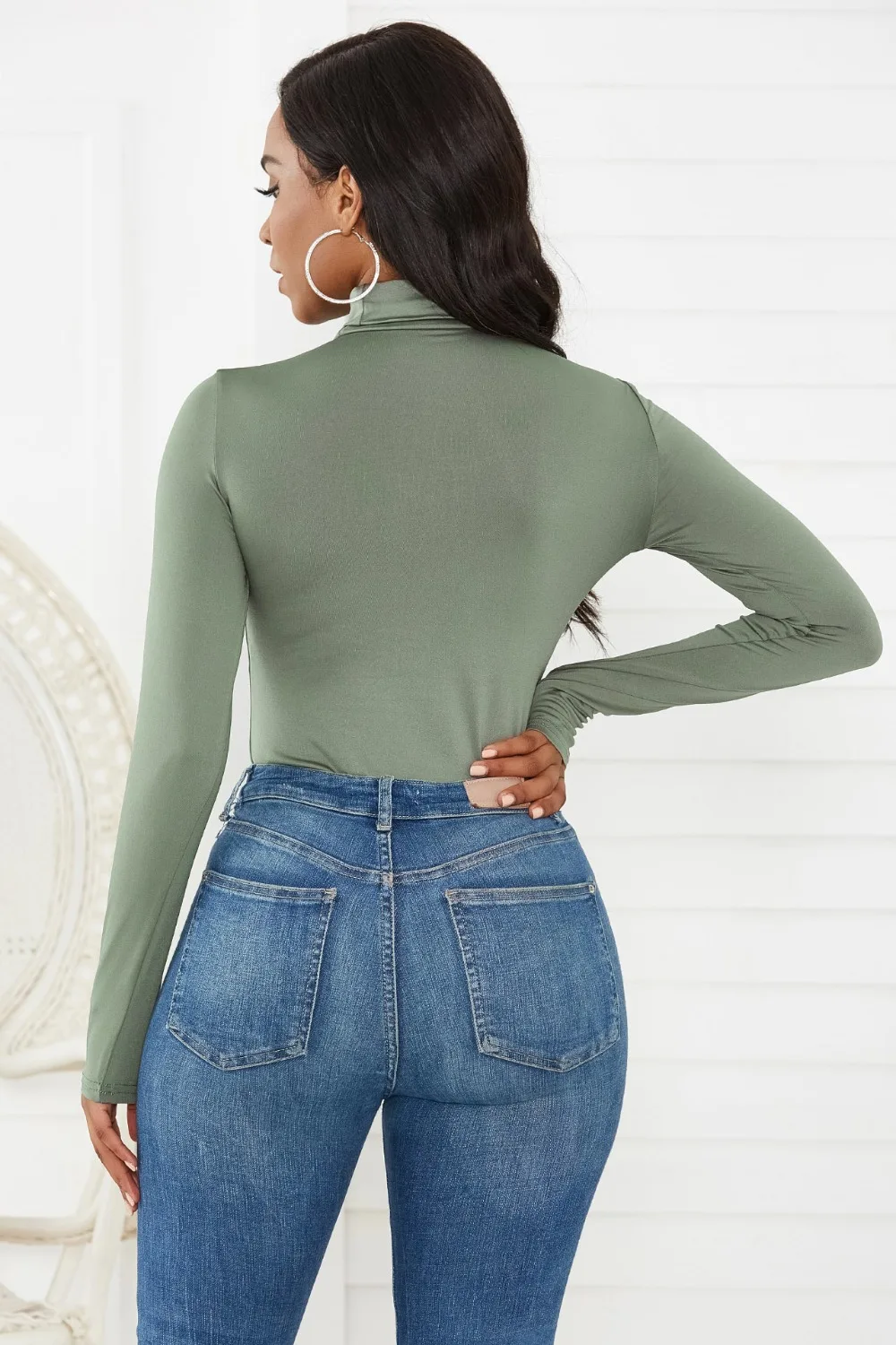 Комбинезон с длинным рукавом и высокой горловиной, футболка для женщин, подходят все-в-одном, зимние однотонные обтягивающие винтажные боди с высоким воротом, Женский Топ