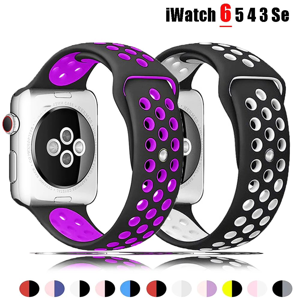 

Strap For Apple watch band 44mm 40mm iwatch band 42mm 38mm Breathable belt silicone bracelet correa Apple watch serie 6 5 4 3 Se