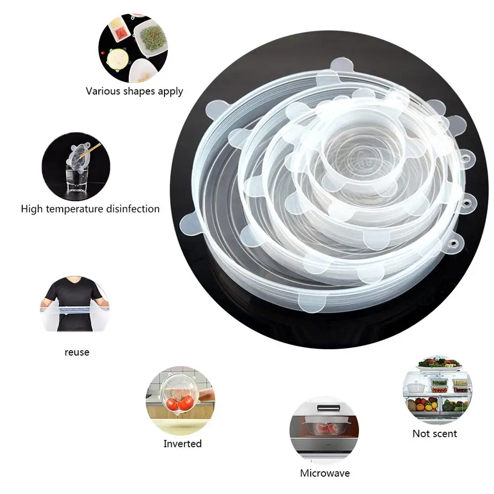 Набор силиконовых эластичных крышек для чашек набор из 6 предметов сохраняющие